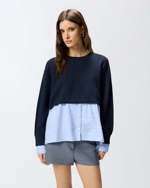 Pinko Blue Sweater With Shirt Insert