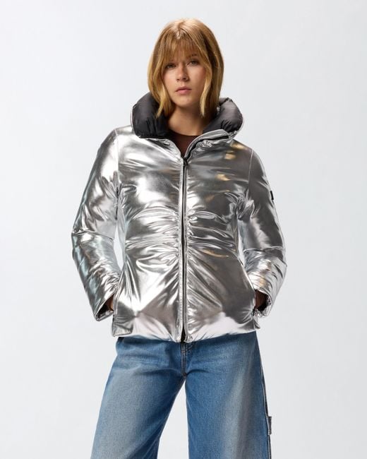 Pinko Metallic Down Jacket In Mirror-effect Fabric