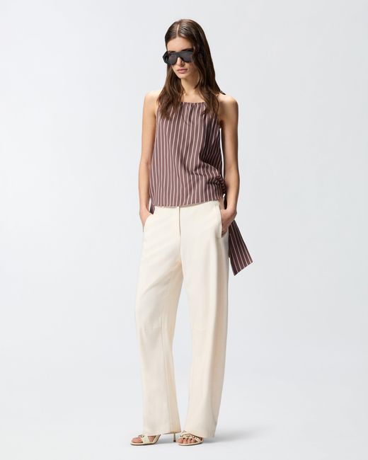 Pinko Brown Striped Top With Thin Shoulder Straps And Bows
