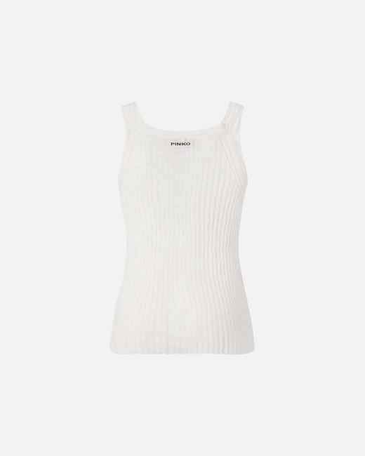 Pinko White Ribbed Vest Top With Logo