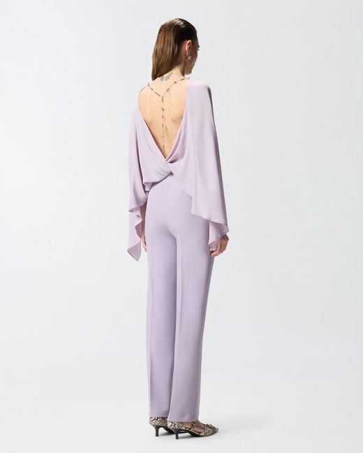 Pinko Pink Long Playsuit With Exposed Back And Jewel Necklace