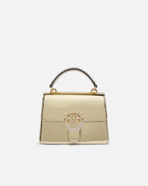 Pinko Metallic Mini Love Bag Handbag With Golden Mirror Effect