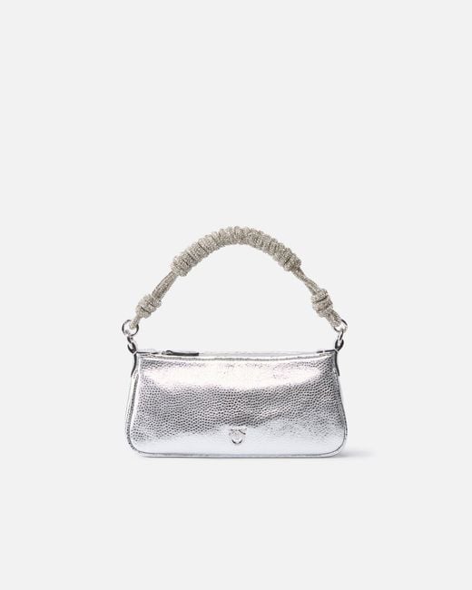 Pinko Multicolor Mini Half Moon Small Handbag In Laminated Leather With Rhinestones