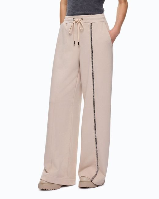 Pinko White Wide-Leg Trousers With Drawstring And Chain