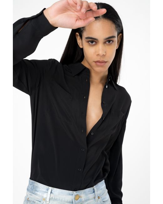 Pinko Black Silk-blend Shirt With Breast Pocket