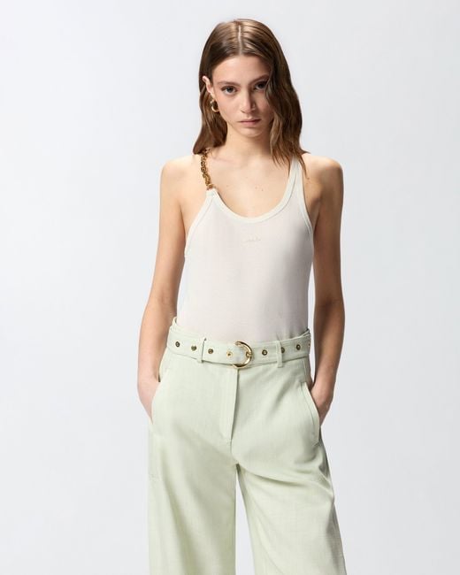 Pinko White Sleeveless Top With Chain