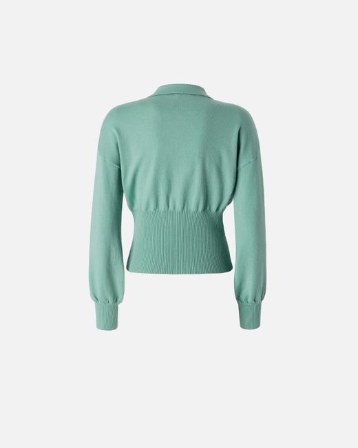 Pinko Green Long-Sleeved Ribbed Polo Sweater