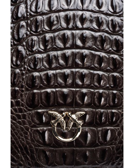 Pinko Black Galleria Shiny Croc-print Classic Flat Love Bag