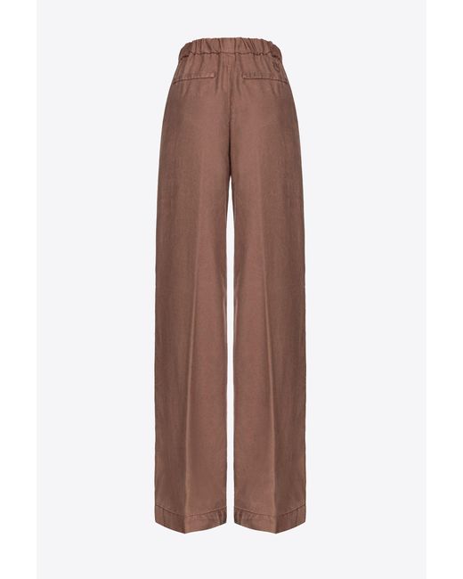 Pantaloni wide leg lyocell di Pinko in Brown