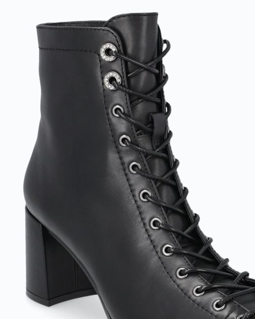 Pinko White Lace-Up Leather Ankle Boots With Heel