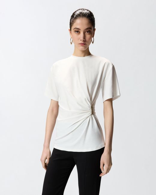 Camiseta Blanca Pinko Para Mujer Con Logo Lettering - Manga Corta, 100% Algodón, Casual Primavera-verano