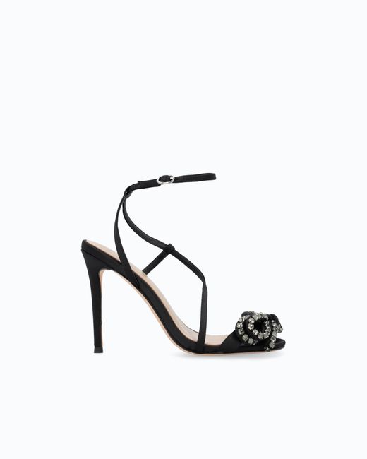 Pinko White Satin Stiletto Sandal With Strass Bow