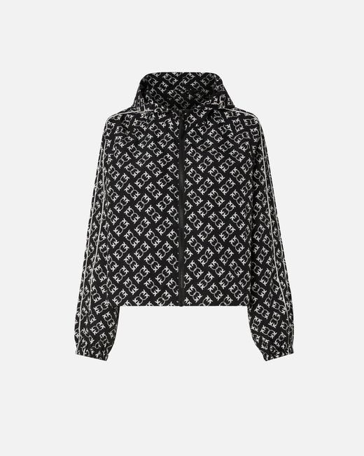 Pinko Black Sporty Jacket With All-Over Love Birds Logo