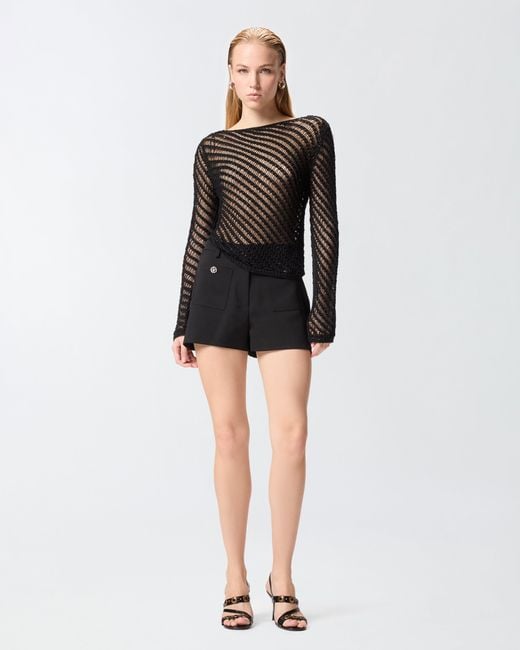 Pinko Black Crochet Effect Sweater With Sequins