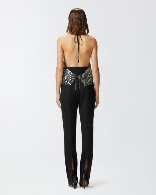 Pinko White Sequinned Open-Back Crop Top