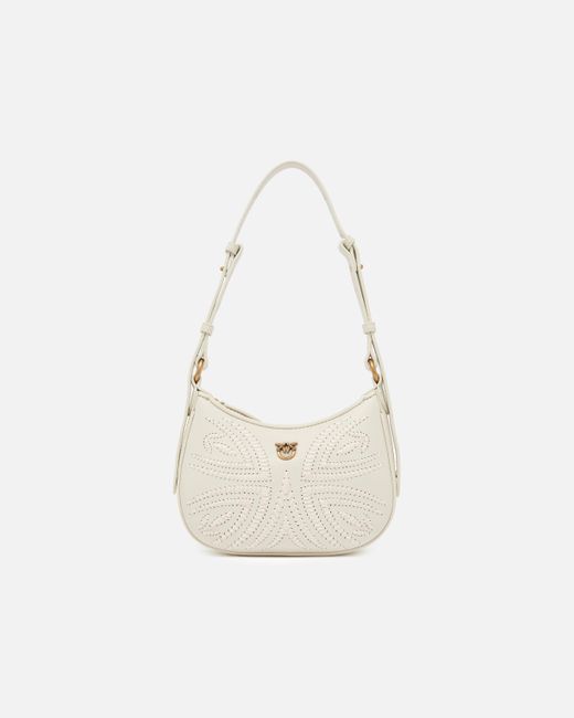 Borsa A Spalla Baby Half Moon Con Ricamo di Pinko in White