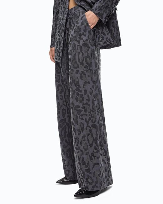 Pinko Gray Wide Leg Trousers With Animal Print And Micro-Strass