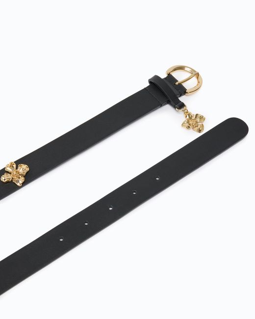 Pinko White Leather Belt With Floral Studs, 2 Cm