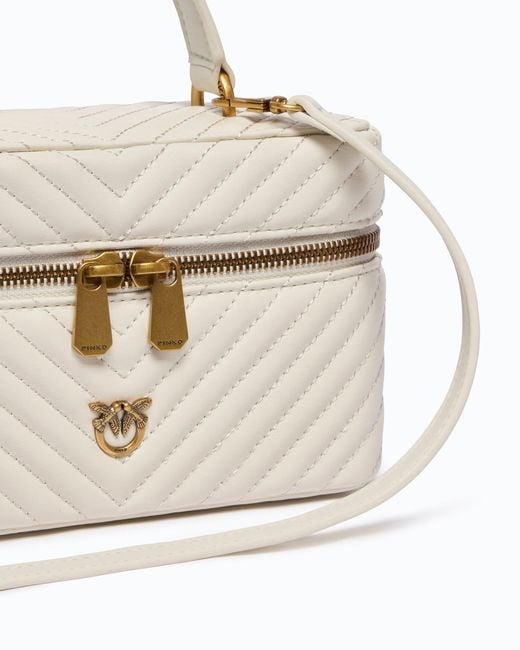 Pinko White Small Beauty Case With Shoulder Strap Chevron Nappa