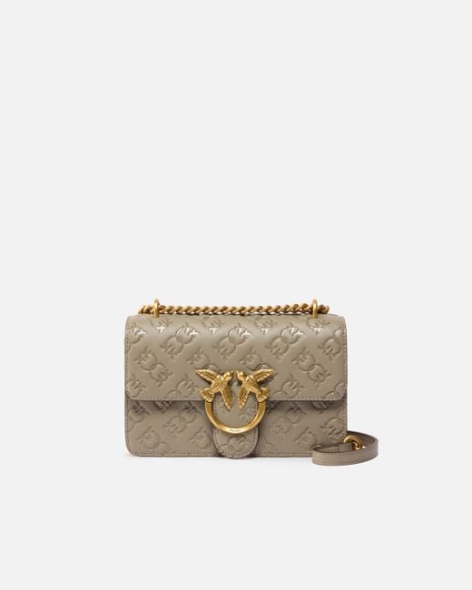 Mini Borsa A Tracolla Love Bag Con Logo Imprimè di Pinko in Natural