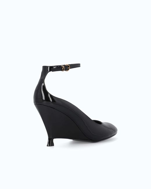 Pinko White Patent Leather Pumps With Wedge Heel And Ankle Strap