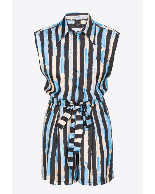 Pinko Blue Short Jumpsuit With Painted-stripe Print