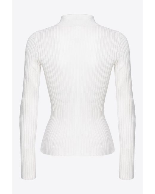 Pinko White Ribbed Lurex Sweater With Buttons