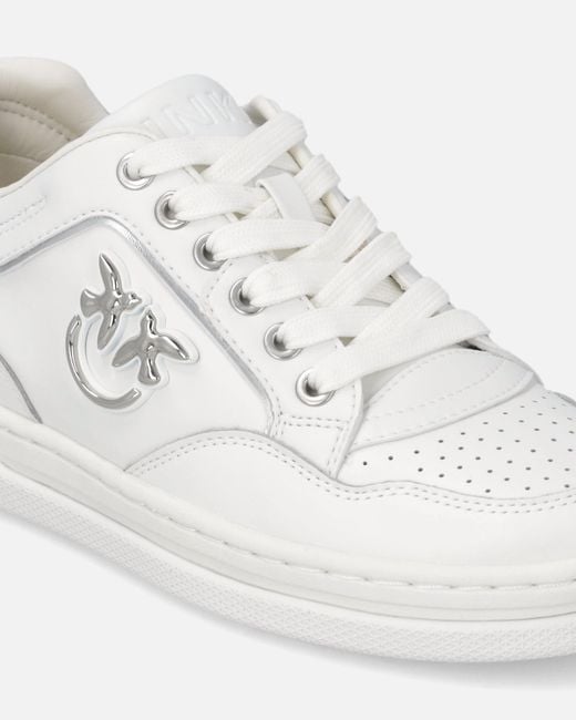 Pinko White Leather Sneakers With Love Birds Logo