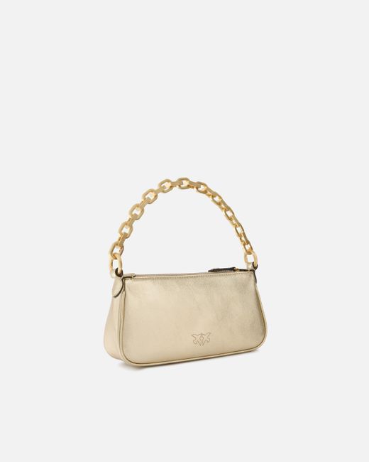 Pinko Metallic Mini Half Moon Baguette Handbag In Laminated Suede