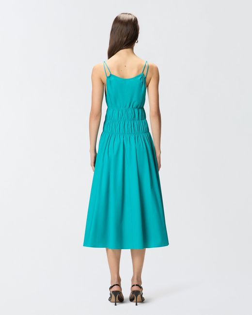 Pinko Blue Sleeveless Midi Dress With Pleats And Gathering