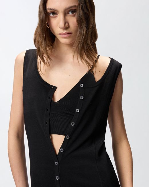 Pinko Black Knitted Vest Top With Mother-Of-Pearl Buttons
