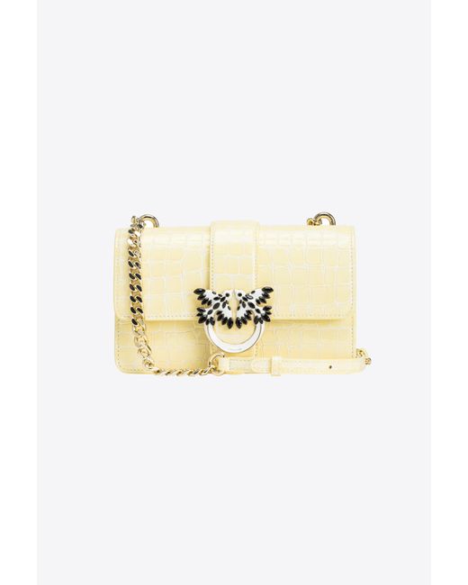 Pinko Metallic Galleria Mini Love Bag One In Shiny Crocodile-print Leather