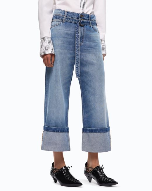 Pinko Blue Cropped Jeans With Cuffs And Belt
