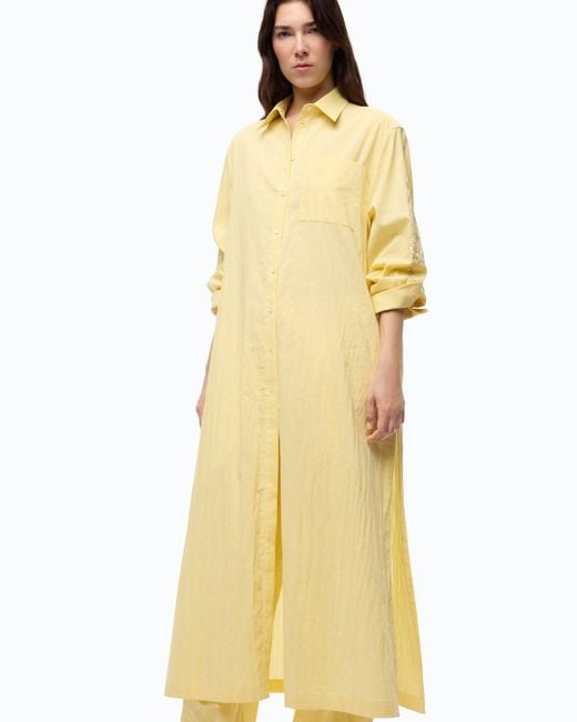 Pinko Metallic Long Striped Chemisier Dress With Floral Embroidery