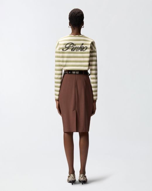 Pinko Natural Striped Jersey Top With Structured Collar
