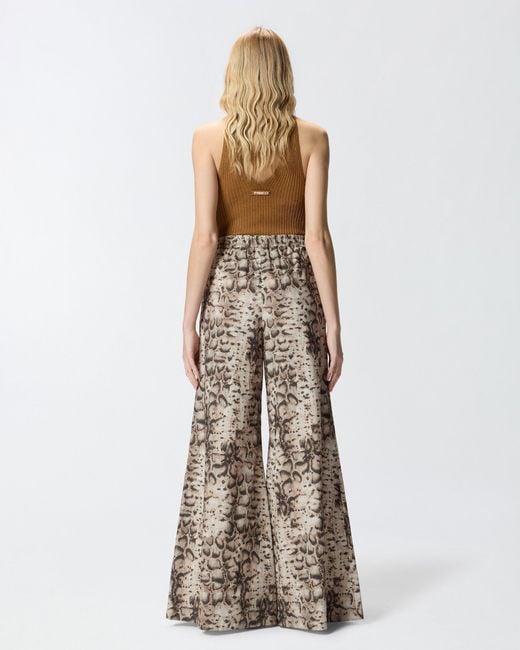 Pinko White Wide-Leg Trousers With Snake Print