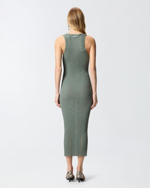 Pinko Green Ribbed Slim-Fit Midi Dress With Rips