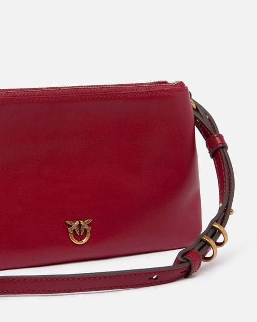 Pinko Red Leather Mini Double Bag With Shoulder Strap