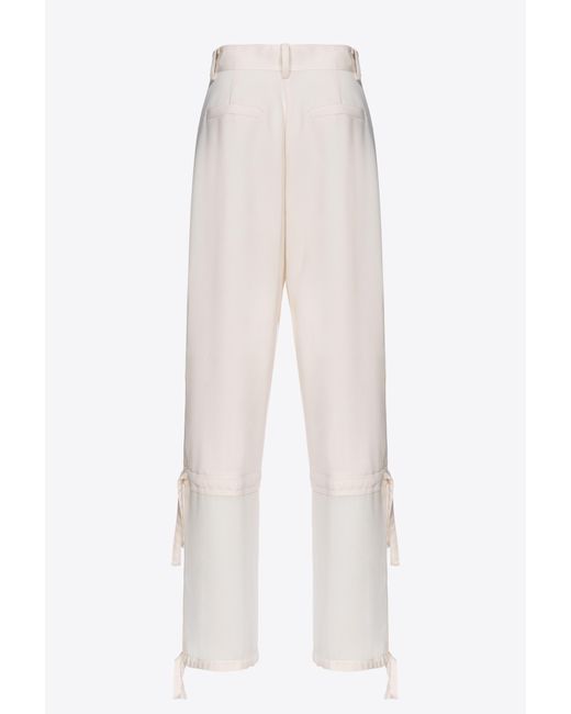 Pinko White Satin And Georgette Cargo Trousers