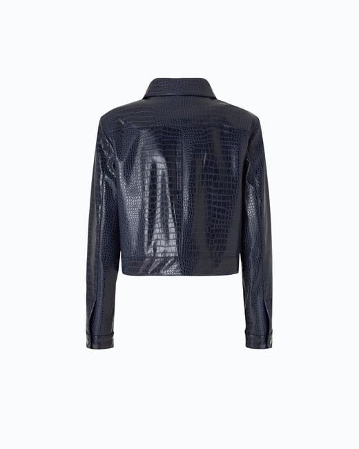 Pinko Blue Crocodile Skin-Effect Aviator Jacket