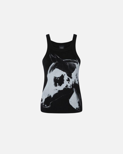 Pinko Black Reimagine By X Patrick Mcdowell Ribbed Vest Top With Horse Print