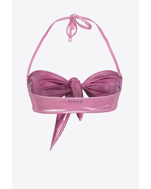 Pinko Pink Wet-effect Laminated Bikini Top