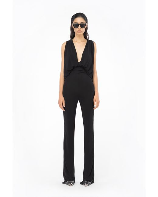 Pinko Black Plunging-neck Jumpsuit With Chain
