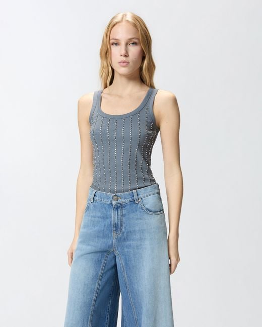 Pinko Blue Vest Top With Jewel Details