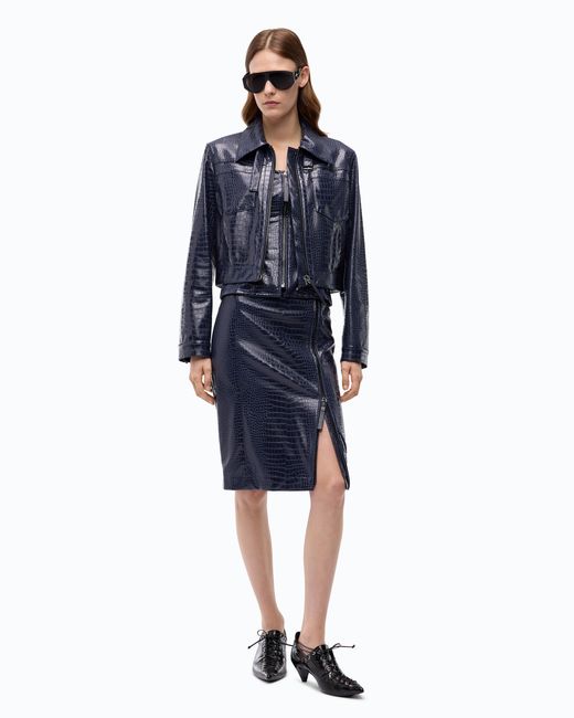 Pinko Blue Crocodile Skin-Effect Aviator Jacket
