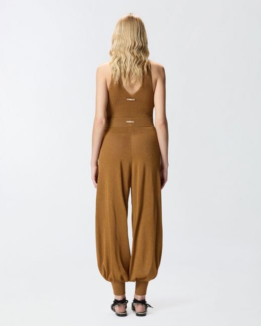 Pinko Natural Wide-Leg Trousers With Metallic Yarn