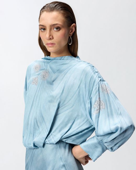 Pinko Blue Fluid Midi Dress With Placed Jewel Print