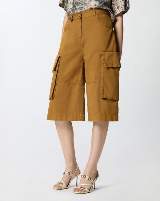 Pinko Natural Cargo Bermuda Shorts With Rivets