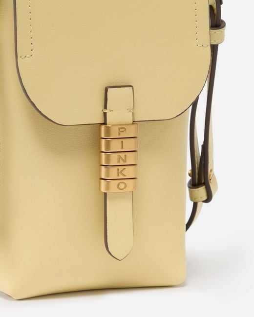 Pinko Natural Leather Smartphone Case With Shoulder Strap And Logo