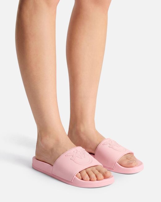 Pinko Pink Rubber Slip-On Sandals With Love Birds Maxi Logo